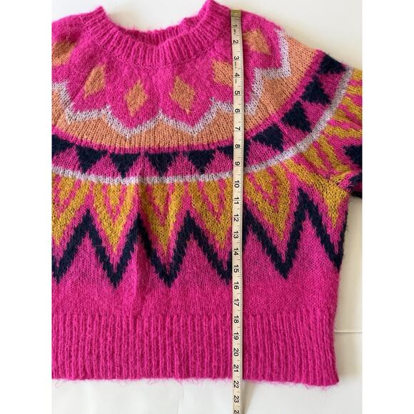 A New Day Fuzzy Crewneck Sweater Women M Pink Fair Isle Cozy Soft Cabincore - Picture 5 of 8